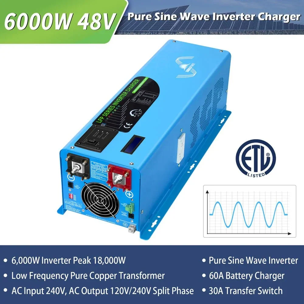 SunGoldPower 6000W DC 48V Split Phase Pure Sine Wave Inverter With Charger UL1741 Standard - view 2