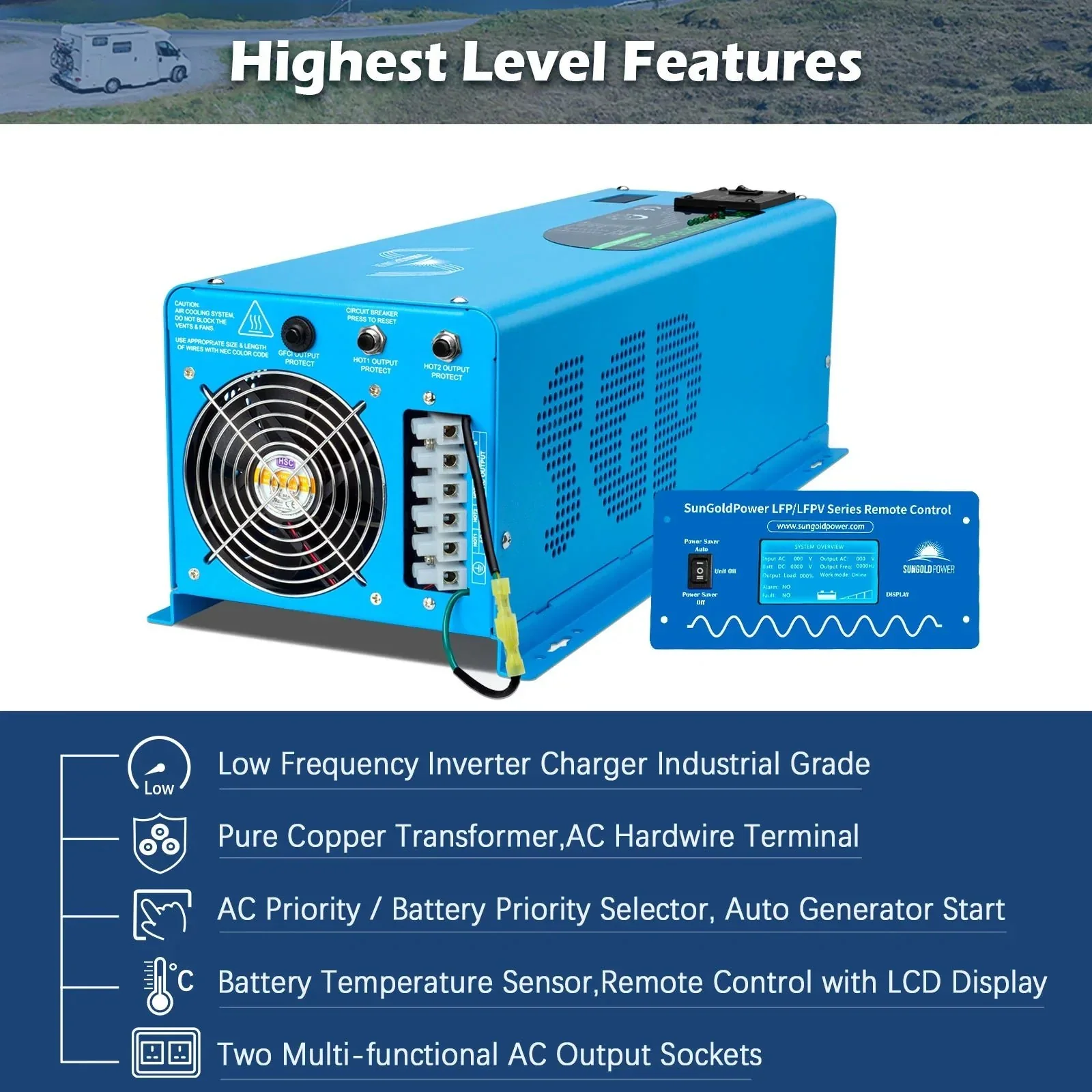SunGoldPower 6000W DC 48V Split Phase Pure Sine Wave Inverter With Charger UL1741 Standard - view 3