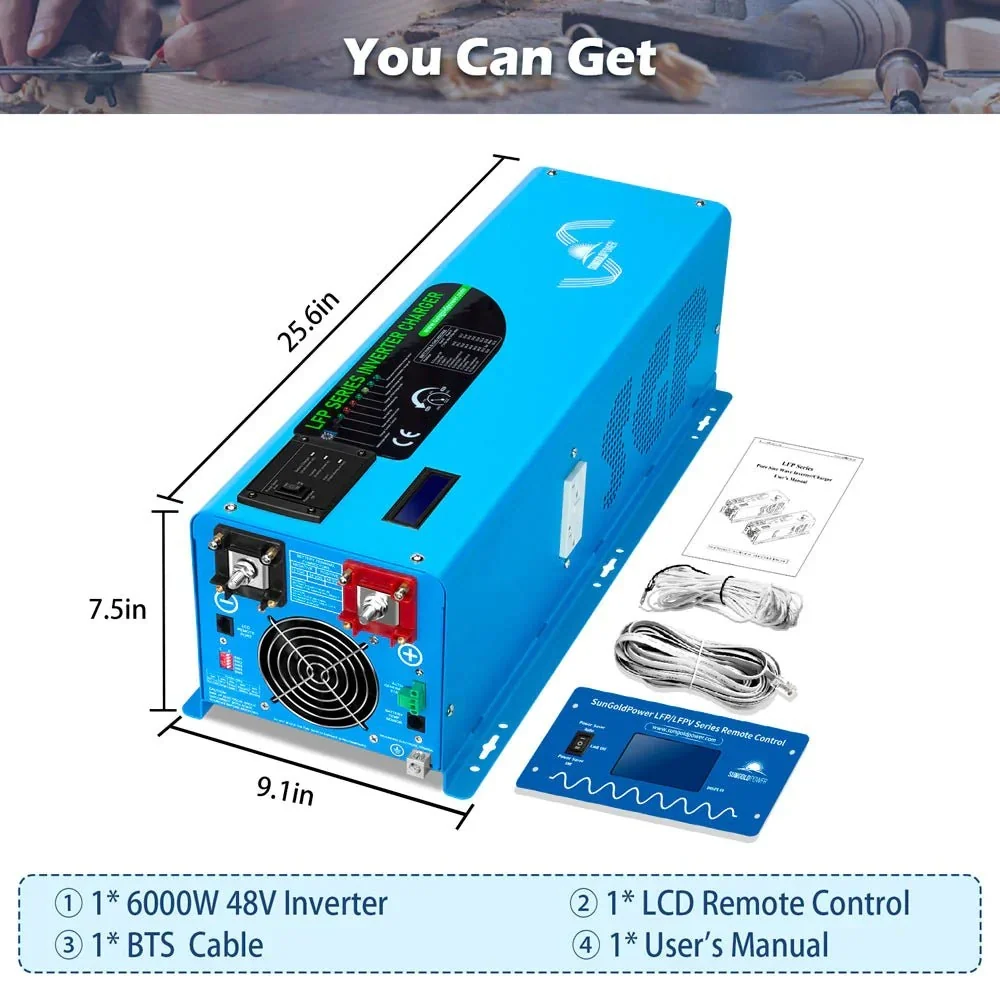 SunGoldPower 6000W DC 48V Split Phase Pure Sine Wave Inverter With Charger UL1741 Standard - view 5