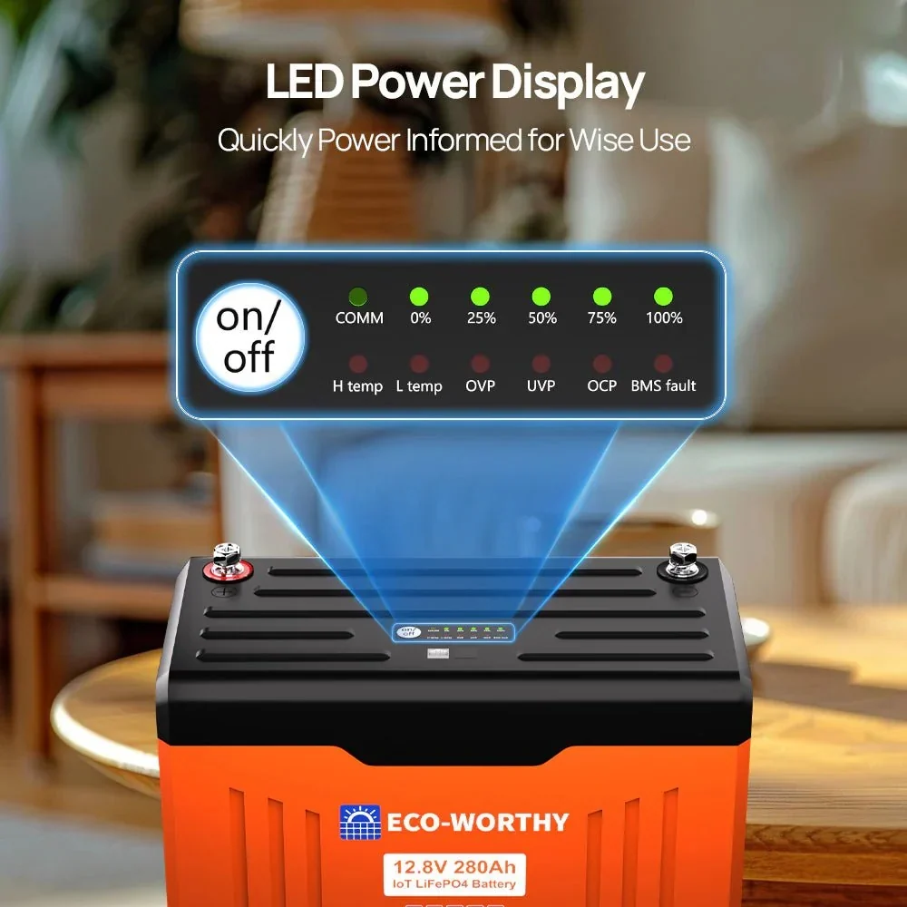 ECO-WORTHY 12V 280AH Lifepo4 Battery with SOC LEDs and Low Temp Protection - view 2