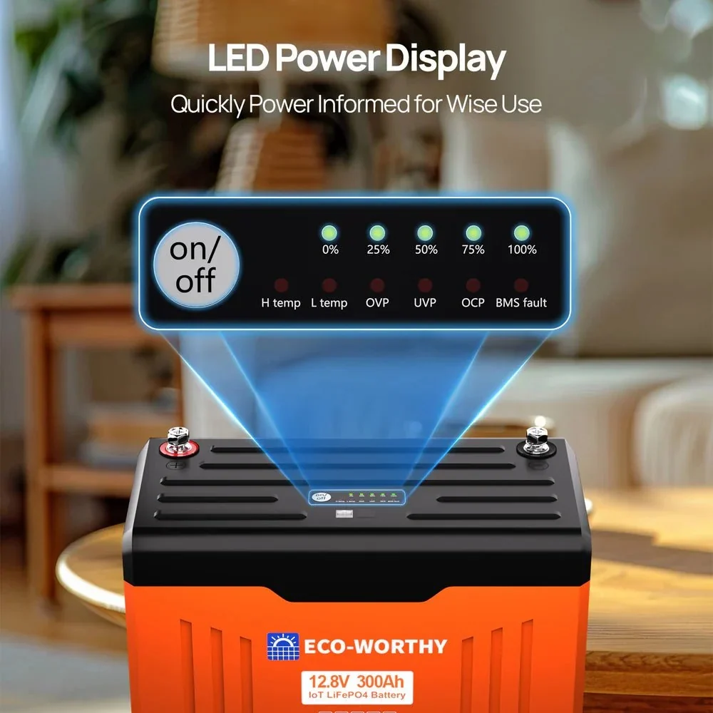 ECO-WORTHY 12V 300AH Lifepo4 Lithium Battery Bluetooth With SOC LEDs And Low Temp Protection - view 2