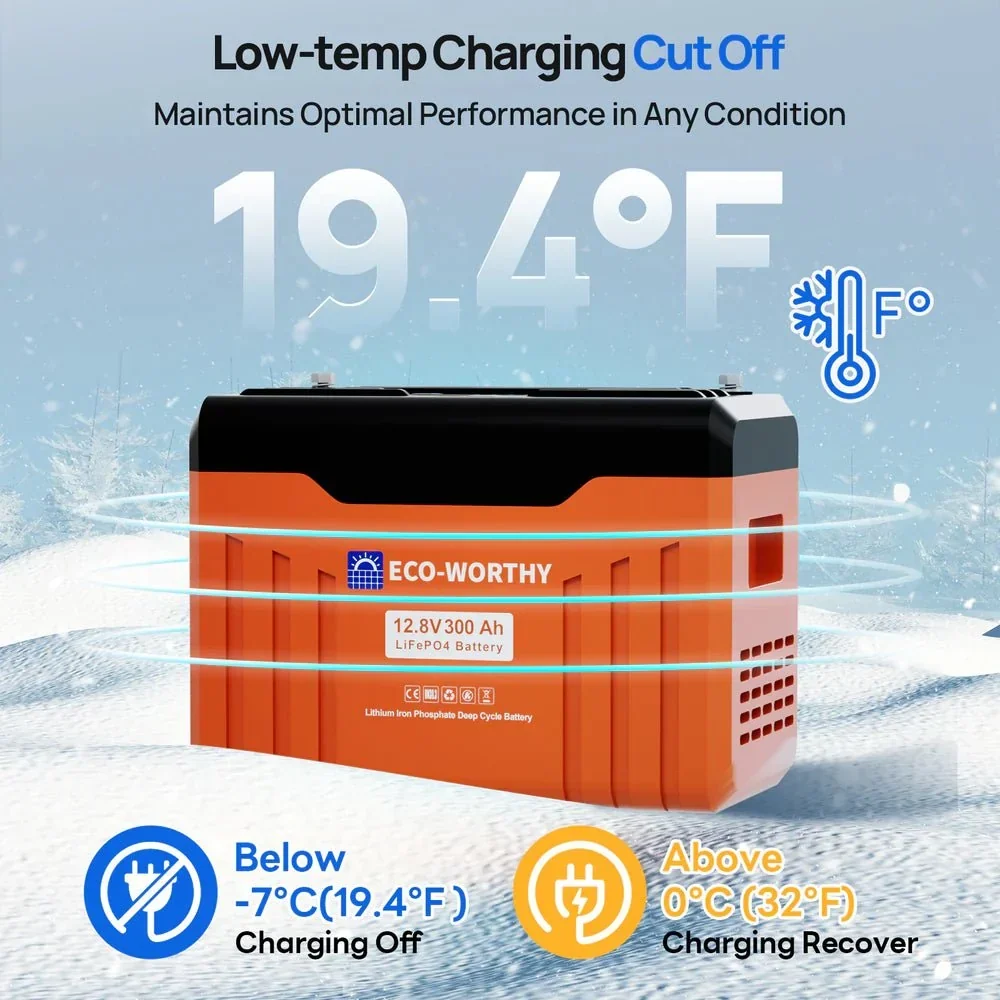 ECO-WORTHY 12V 300AH Lifepo4 Lithium Battery Bluetooth With SOC LEDs And Low Temp Protection - view 8