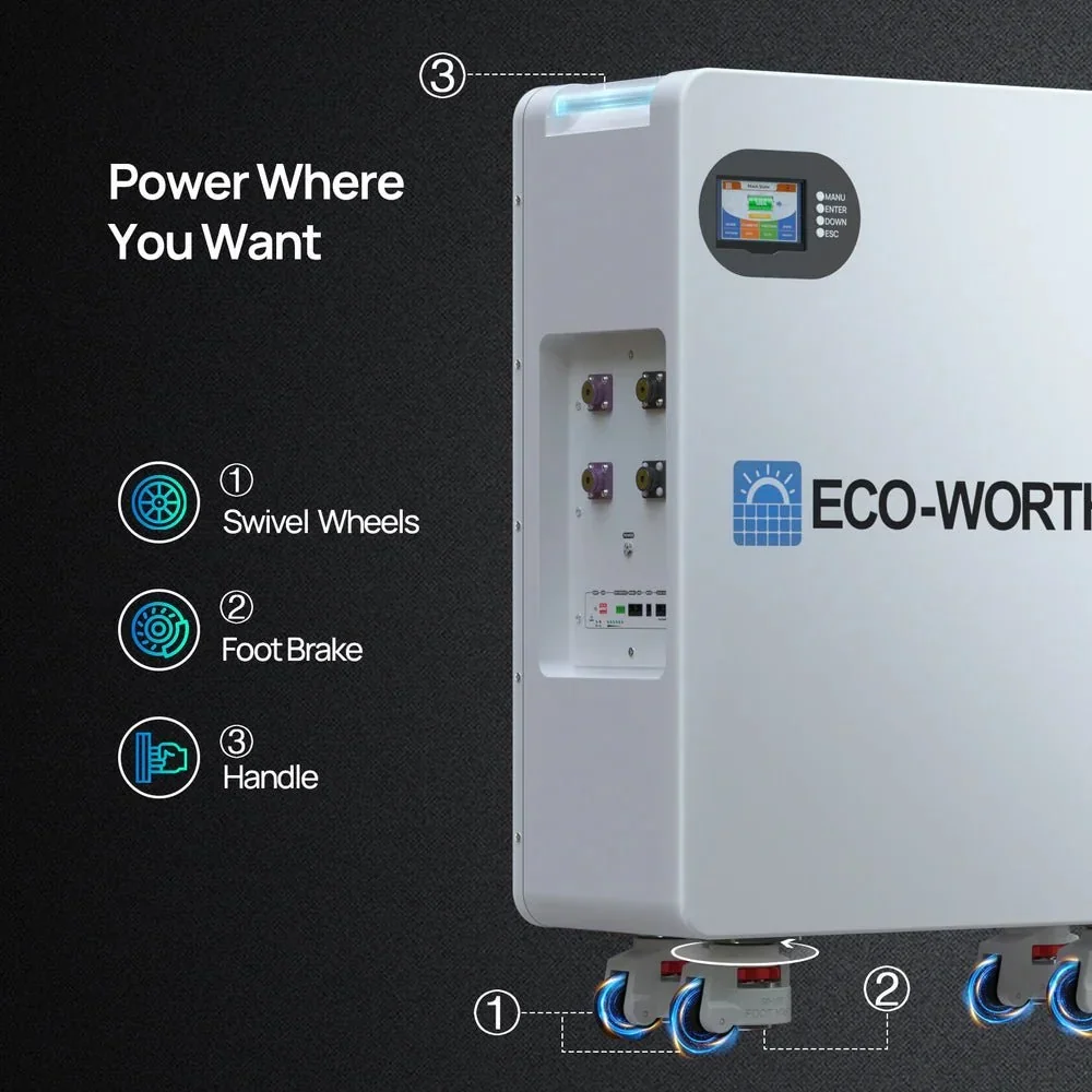 ECO-WORTHY 51.2V 280Ah LiFePO4 Floor Standing Battery with 4 Footmaster Nylon Wheels for Off-grid Home Energy Storage - view 6