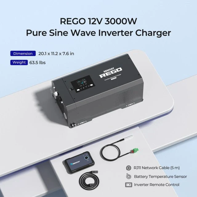 Renogy REGO 12V 3000W Pure Sine Wave Inverter Charger w/ LCD Display - view 10