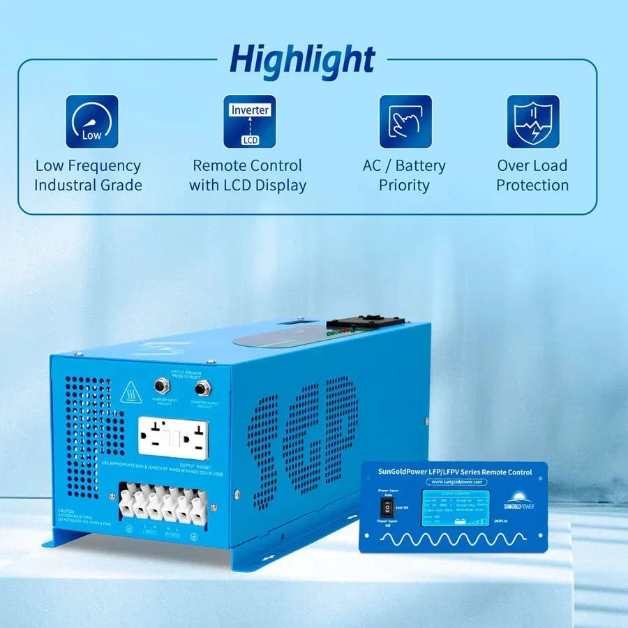 SunGoldPower 2000W DC 12V Pure Sine Wave Inverter With Charger - view 3