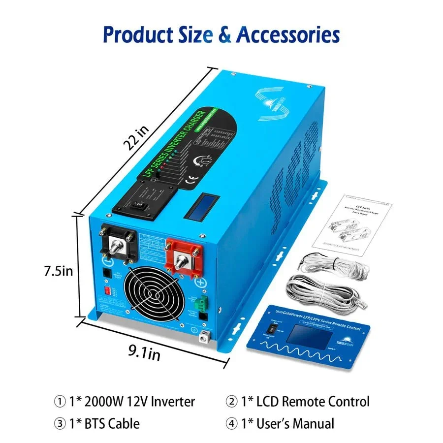 SunGoldPower 2000W DC 12V Pure Sine Wave Inverter With Charger - view 6