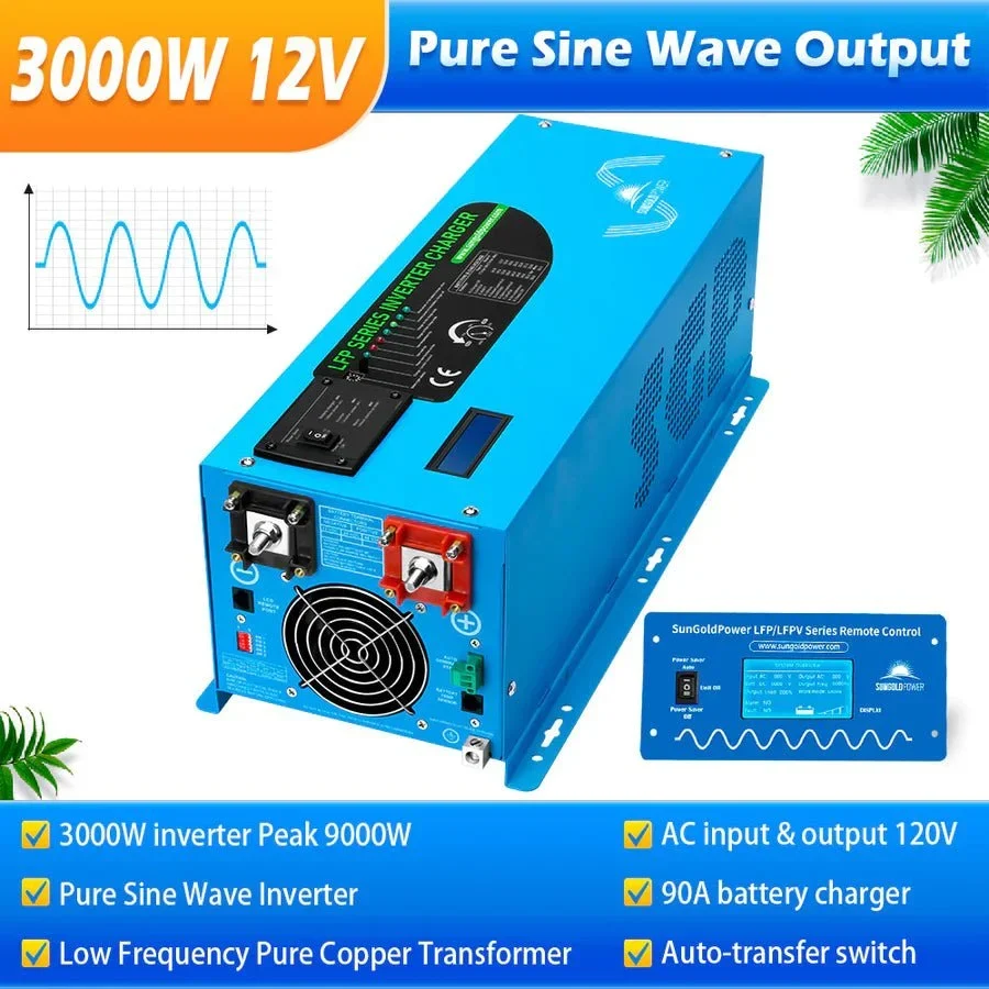 SunGoldPower 3000W DC 12V Pure Sine Wave Inverter With Charger - view 2