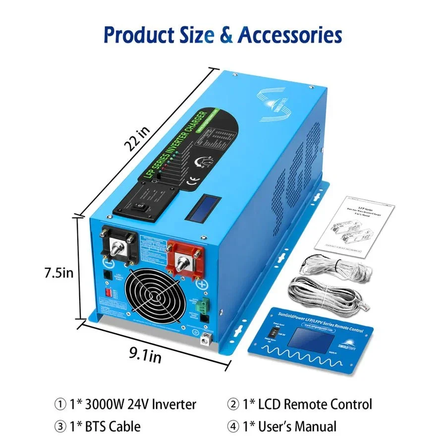 SunGoldPower 3000W DC 24V Pure Sine Wave Inverter With Charger - view 6