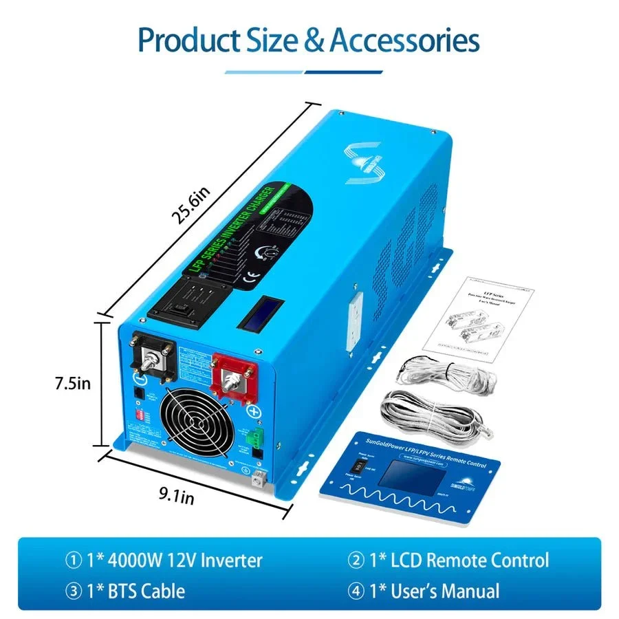 SunGoldPower 4000W DC 12V Pure Sine Wave Inverter With Charger - view 6