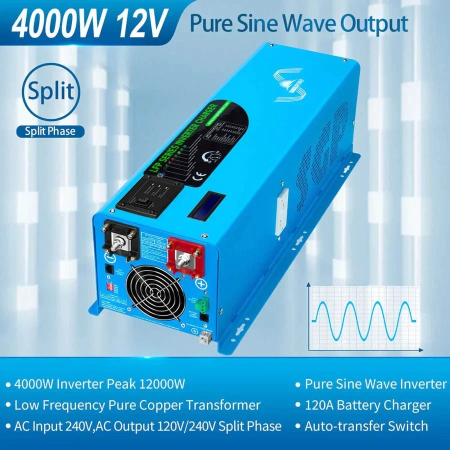 SunGoldPower 4000W DC 12V Split Phase Pure Sine Wave Inverter With Charger - view 2