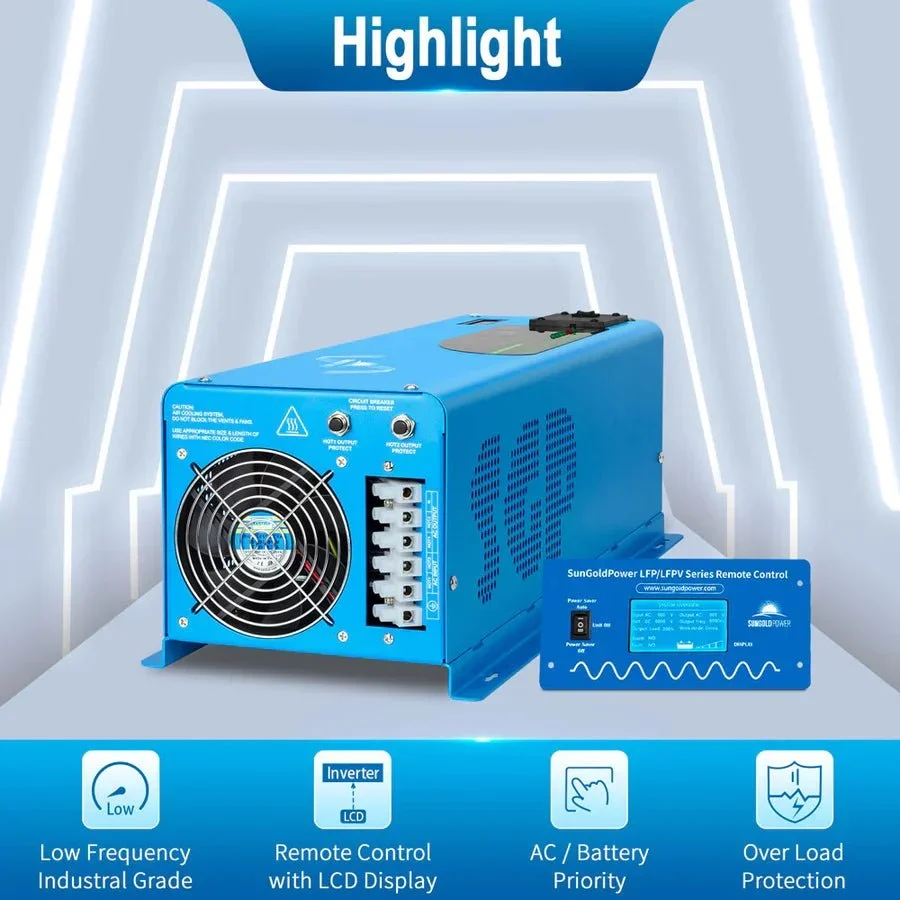 SunGoldPower 4000W DC 12V Split Phase Pure Sine Wave Inverter With Charger - view 3