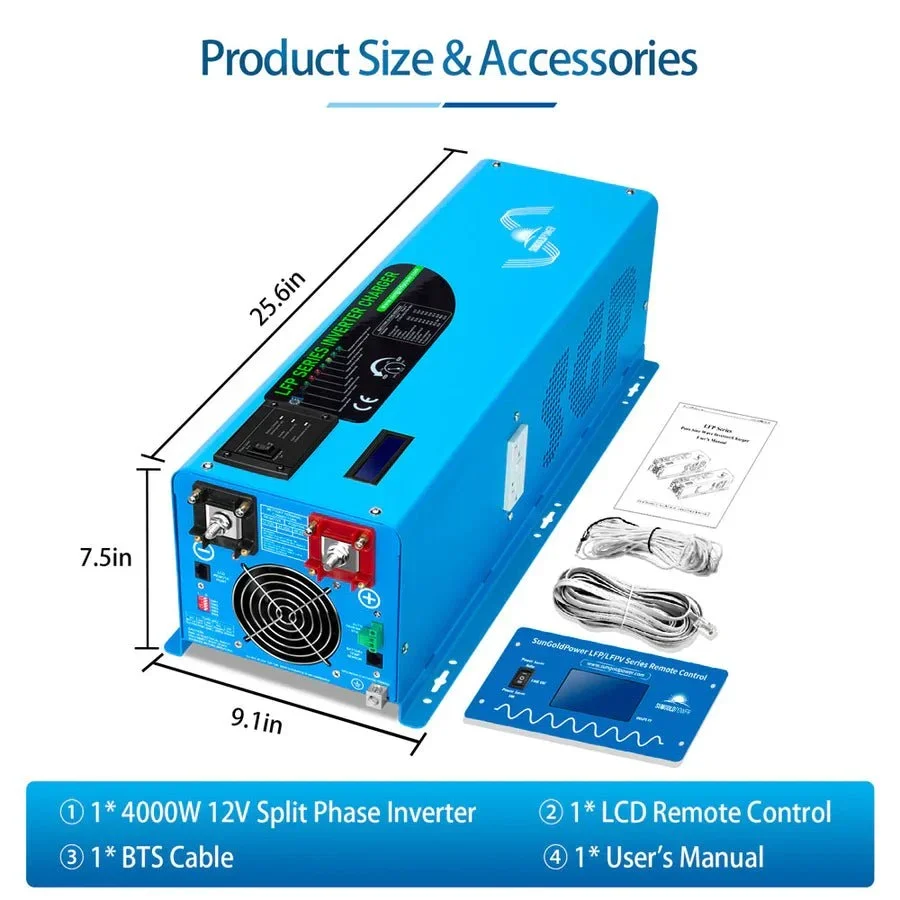 SunGoldPower 4000W DC 12V Split Phase Pure Sine Wave Inverter With Charger - view 6