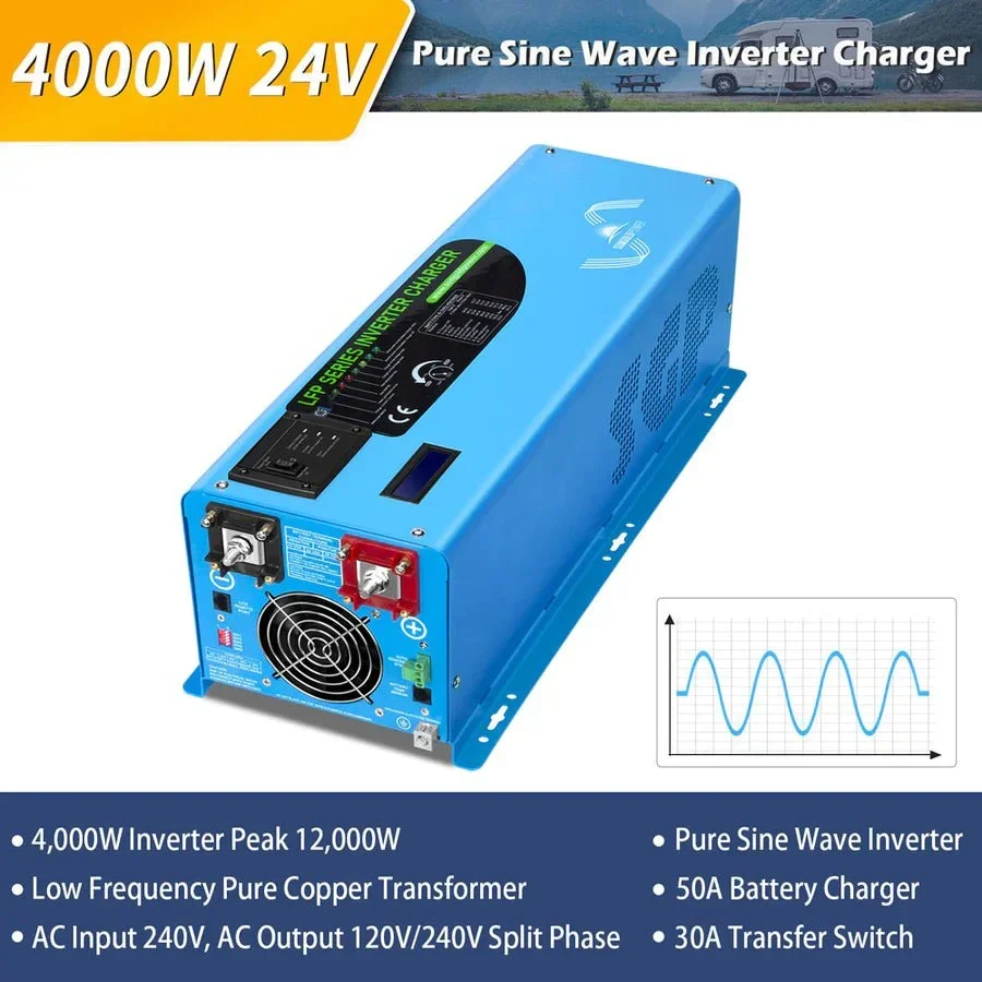 SunGoldPower 4000W DC 24V Split Phase Pure Sine Wave Inverter With Charger - view 2