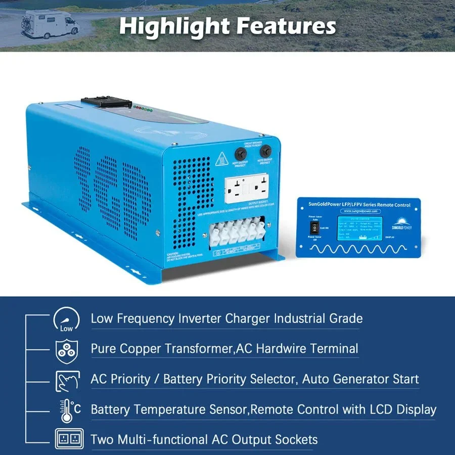 SunGoldPower 4000W DC 24V Split Phase Pure Sine Wave Inverter With Charger - view 3