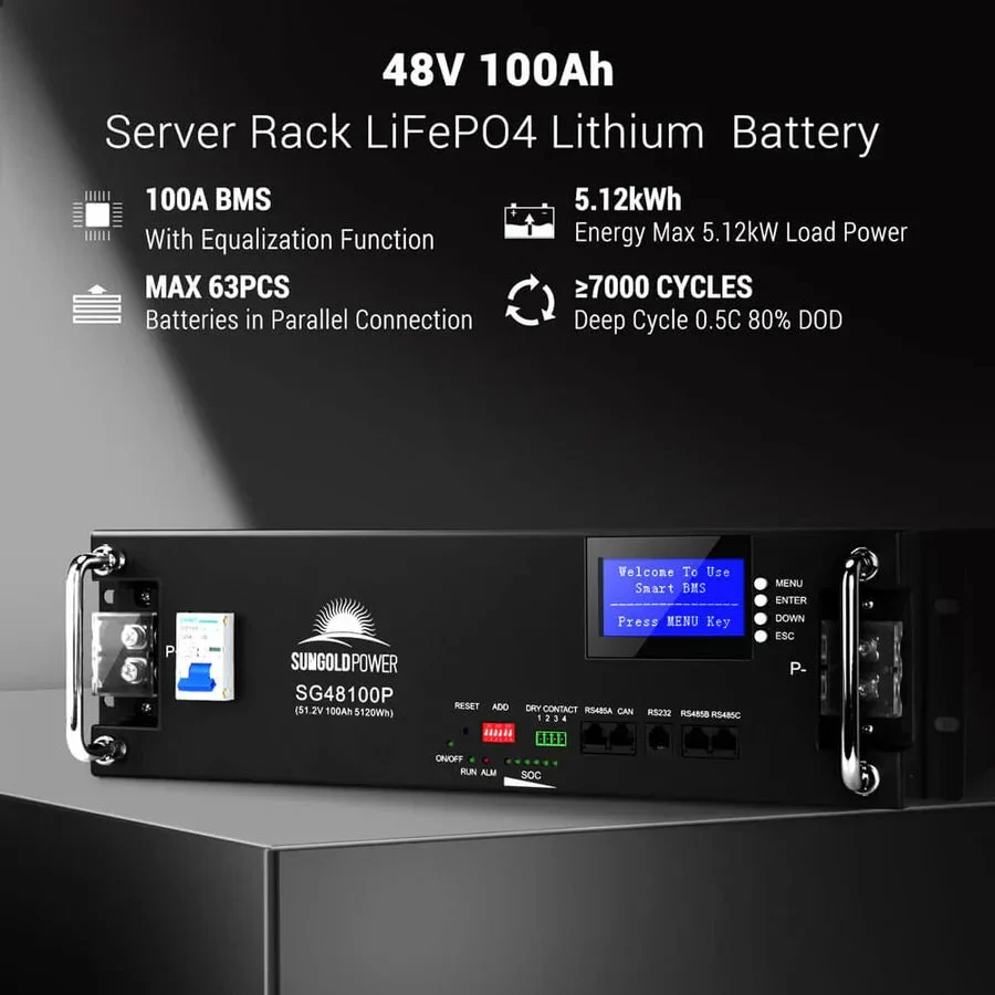 SunGoldPower 48V 100Ah Server Rack LiFePO4 Lithium Battery - view 2