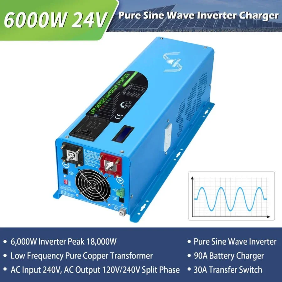 SunGoldPower 6000W DC 24V Split Phase Pure Sine Wave Inverter With Charger - view 2