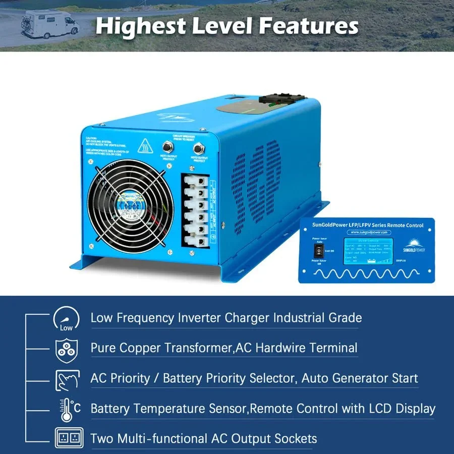 SunGoldPower 6000W DC 24V Split Phase Pure Sine Wave Inverter With Charger - view 3