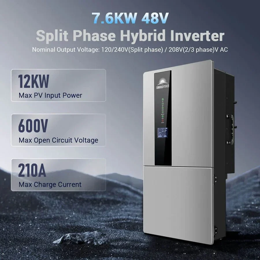 SunGoldPower 7.6KW 48V Split Phase Hybrid Solar Inverter - view 2